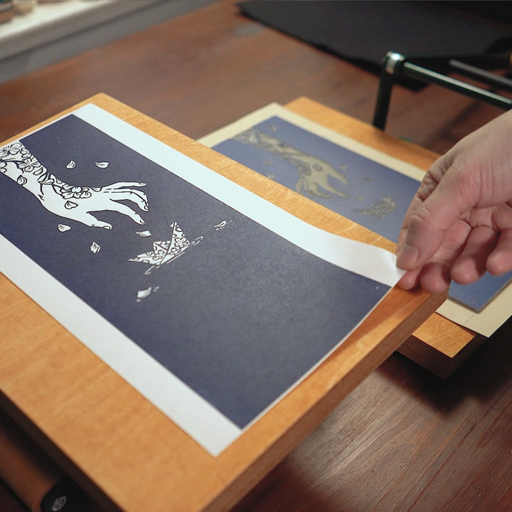 Wooden plates of the linocut press, which indicate a larger format by 1 cm than the paper format - A5, A4, A3.